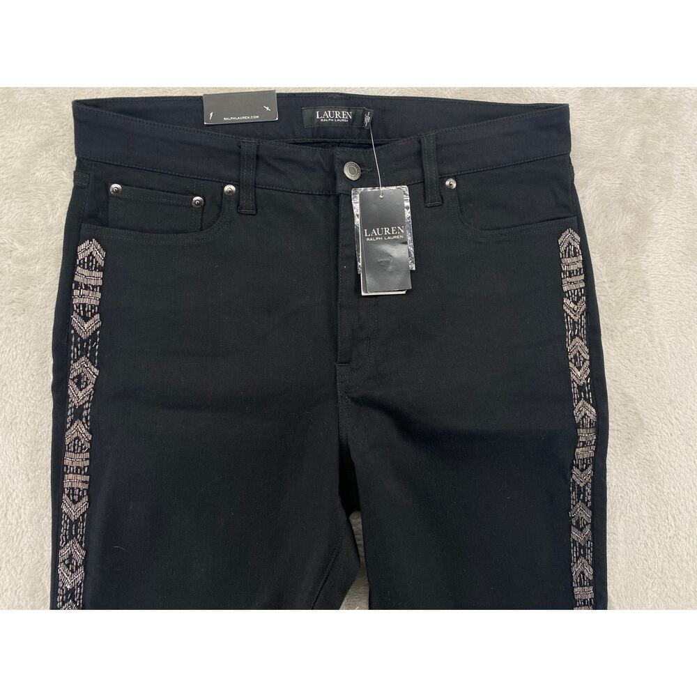 Lauren Ralph Lauren Beaded Skinny Jeans Size 14 Black High Rise NWT $195 - Picture 4 of 6